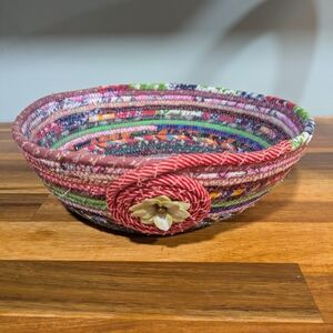 Handcrafted Boho Multi Color Coiled Woven Basket. 9"